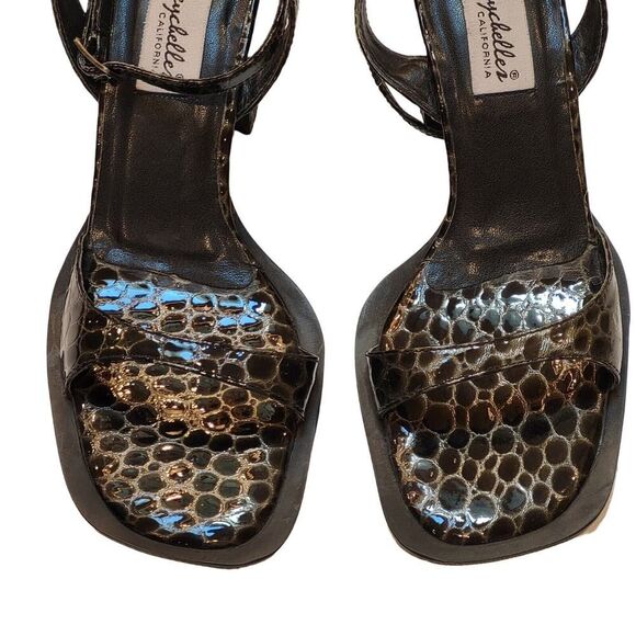 Vintage Seychelles Size 6 M California Block Heels Leather Black Animal Print - Picture 4 of 10